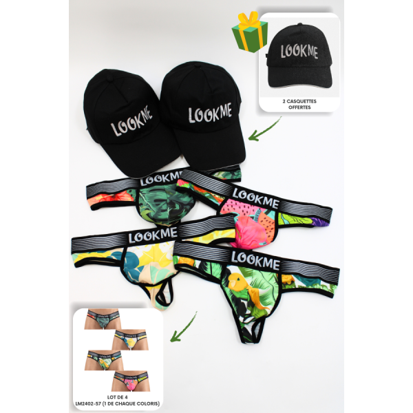Pack 4 Strings Homme LM2402-57 LOOKME + 2 Casquettes Offertes